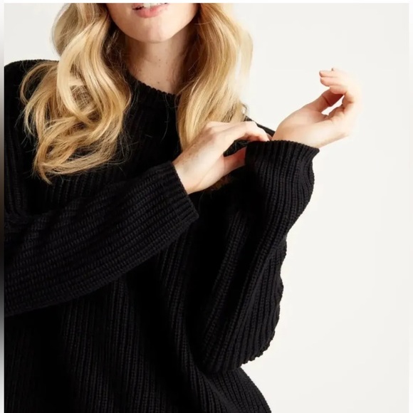 QUINCE 100% Organic Cotton Fisherman Crew Sweater black NWT Size Medium - Picture 5 of 14